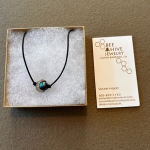 Handmade Dark Pearl Wrapped By the Moon Necklace with Black Leather necklace​